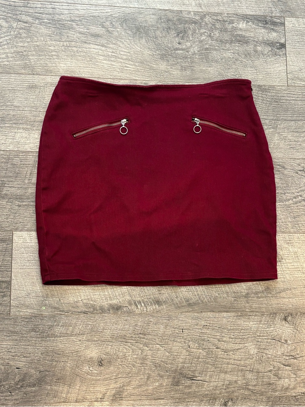 FOREVER 21 Burgundy Twill Solid Mini Short Skirt Women’s L Zipper Accents